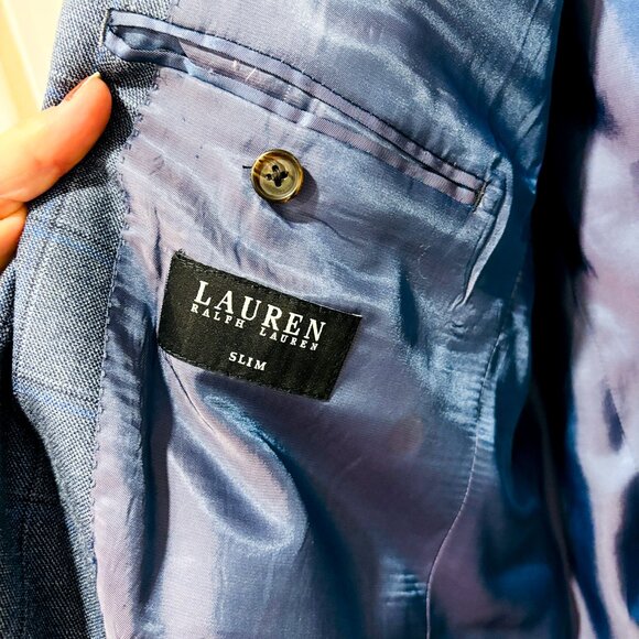 RALPH LAUREN Grey blue plaid silk wool blazer | Men's tailored | 46R * - Picture 8 of 9